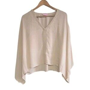 Lilly Pulitzer Caftan Women Small Medium Tan Crochet Juliette Cold Shoulder